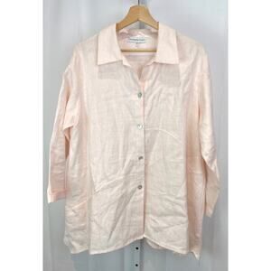 CHRISTOPHER CALVIN  Size M Linen Button Front Tunic Top Long Sleeve USA Pink
